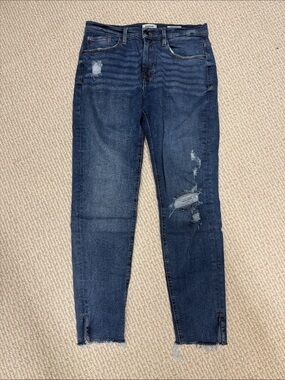 Kensie Distressed Dark Wash Jeans with Ankle Slits